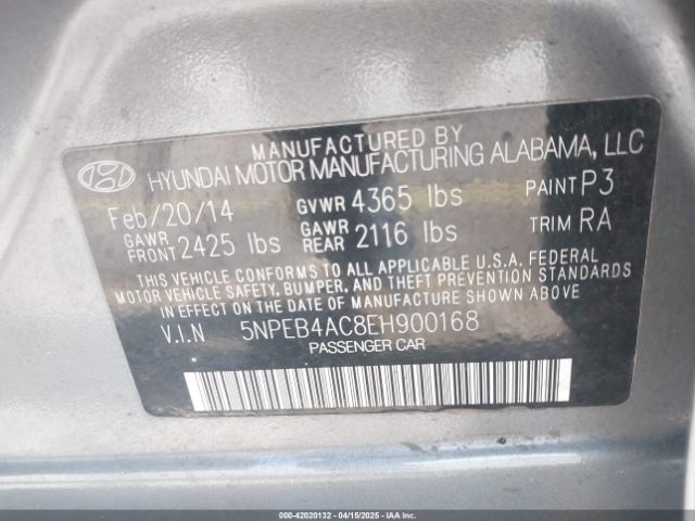 5NPEB4AC8EH900168 Hyundai SONATA GLS