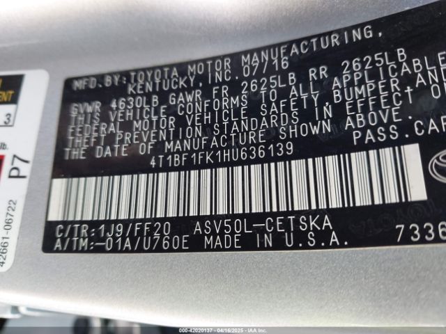 4T1BF1FK1HU636139 Toyota CAMRY SE