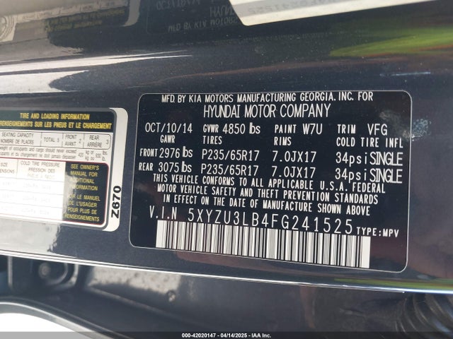 5XYZU3LB4FG241525 Hyundai Santa Fe Sport 2.4l