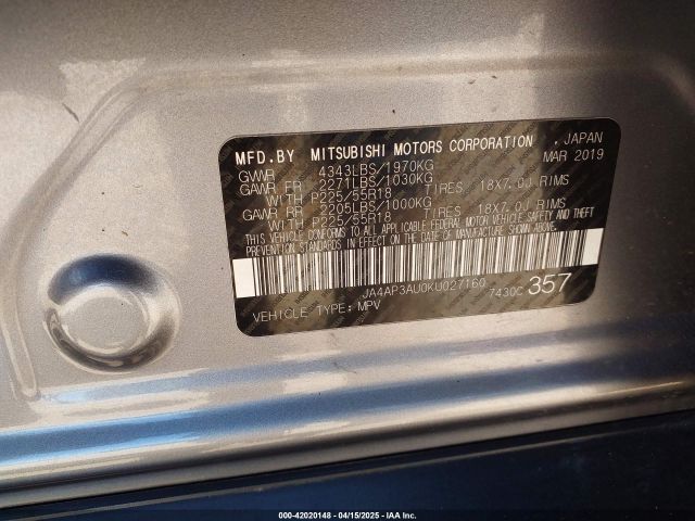 2019 MITSUBISHI OUTLANDER SPORT JA4AP3AU0KU027160 Photo 8
