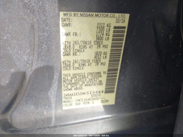 1N6AA1E52HN515444 Nissan TITAN SV