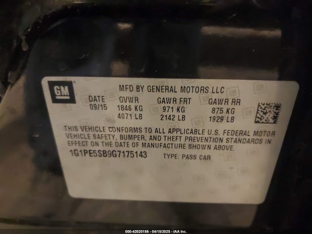 1G1PE5SB9G7175143 Chevrolet Cruze Limited 1lt Auto