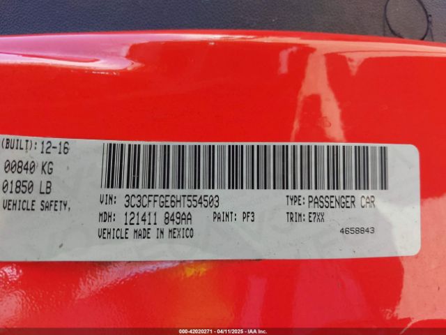 3C3CFFGE6HT554503 Fiat 500E BATTERY ELECTRIC