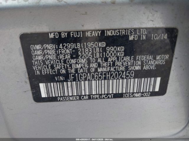 JF1GPAC65FH202459 Subaru Impreza 2.0i Premium