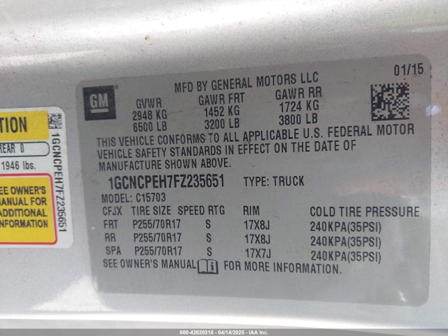 1GCNCPEH7FZ235651 Chevrolet Silverado 1500 Wt