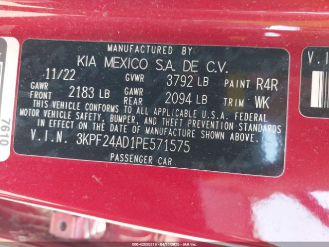 3KPF24AD1PE571575 KIA Forte Lxs
