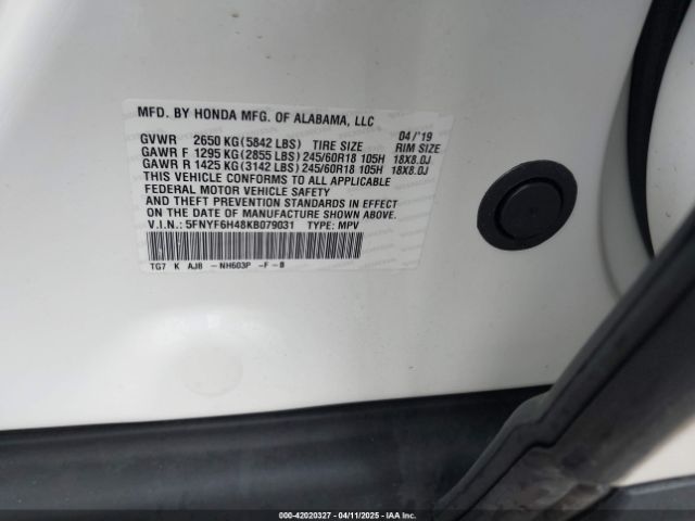 5FNYF6H48KB079031 Honda Pilot Ex-l