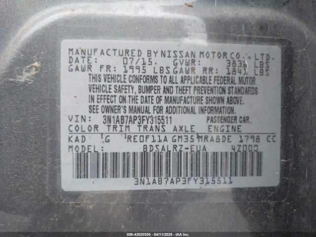 3N1AB7AP3FY315511 Nissan SENTRA SR