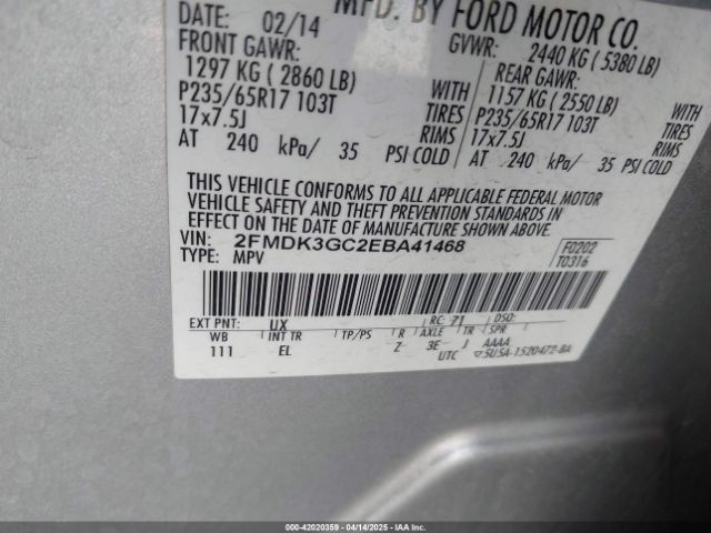 2FMDK3GC2EBA41468 Ford EDGE SE