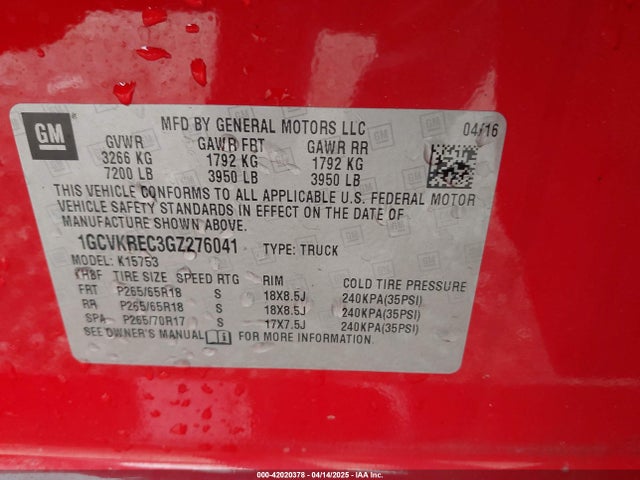 1GCVKREC3GZ276041 Chevrolet Silverado 1500 2lt
