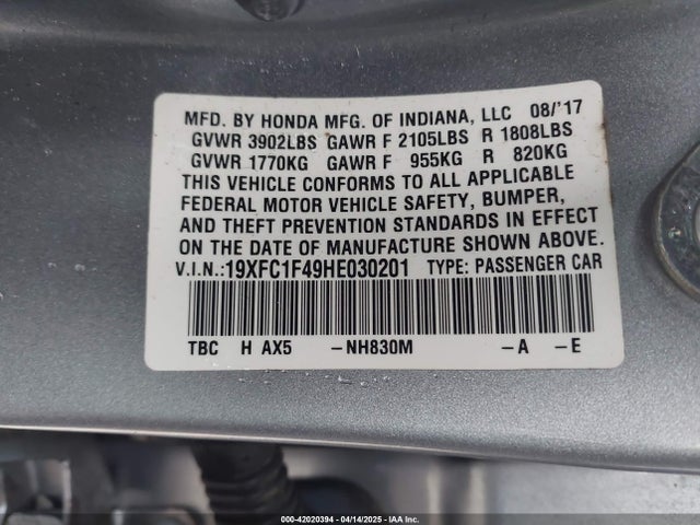 19XFC1F49HE030201 Honda Civic Ex-t