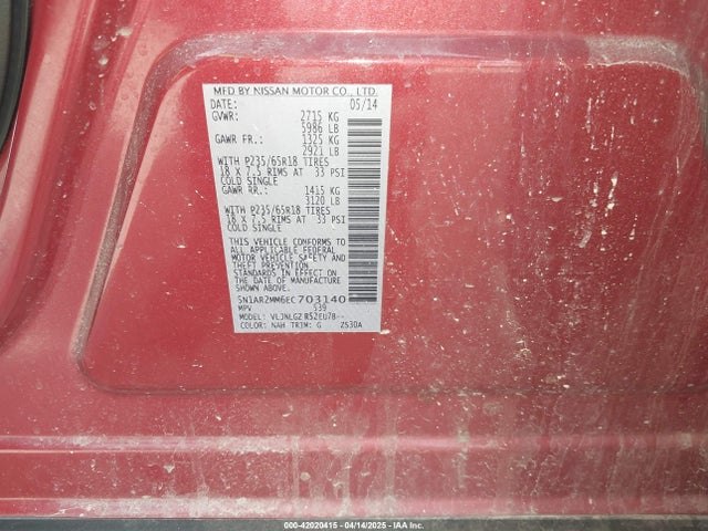 5N1AR2MM6EC703140 Nissan Pathfinder Sl