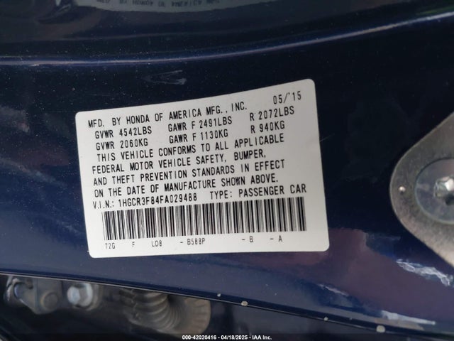 1HGCR3F84FA029488 Honda Accord Ex-l V-6