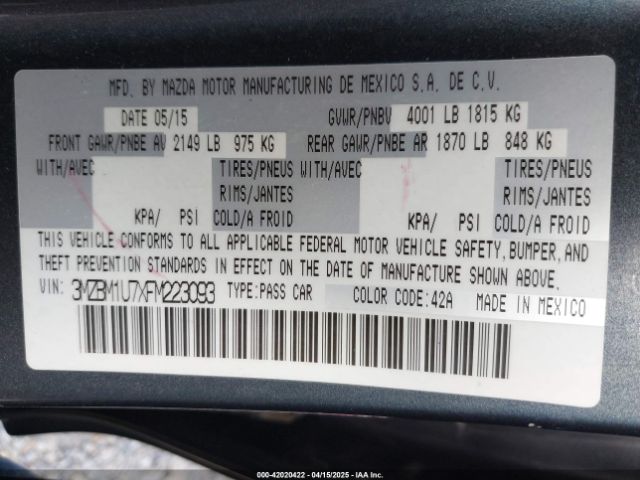 3MZBM1U7XFM223093 Mazda Mazda3 I Sport