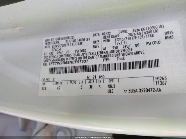 1FT7W2B68NEF97337 Ford F-250 Xl