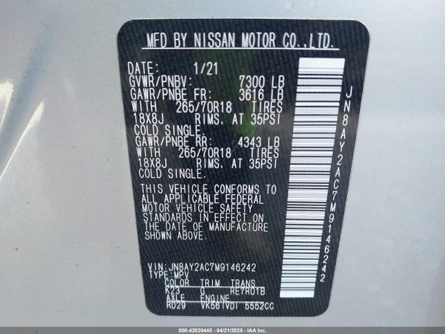 JN8AY2AC7M9146242 Nissan Armada Sv 2wd