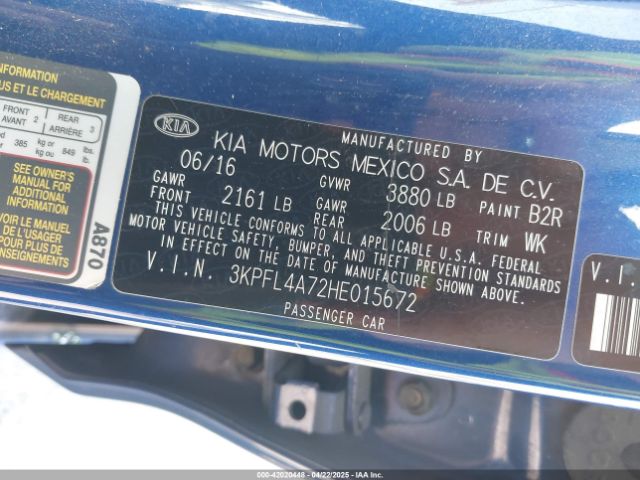 3KPFL4A72HE015672 KIA FORTE LX