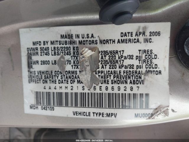 2006 MITSUBISHI ENDEAVOR 4A4MM21S56E069207 Photo 8