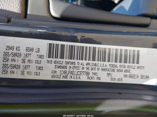 1C4RJFAG1JC377780 Jeep Grand Cherokee Upland 4x4