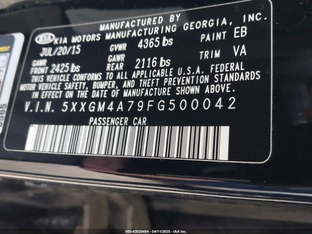 5XXGM4A79FG500042 KIA Optima Lx