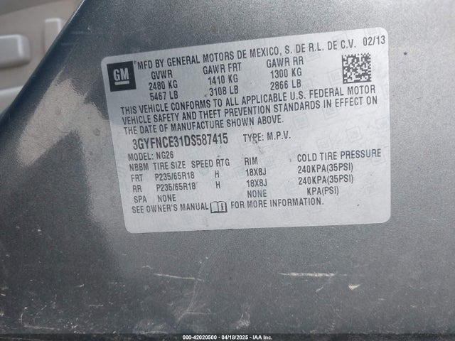 2013 CADILLAC SRX 3GYFNCE31DS587415 Photo 8