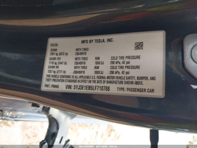 5YJ3E1EB5LF710788 Tesla Model 3 Long Range Dual Motor All-wheel Drive
