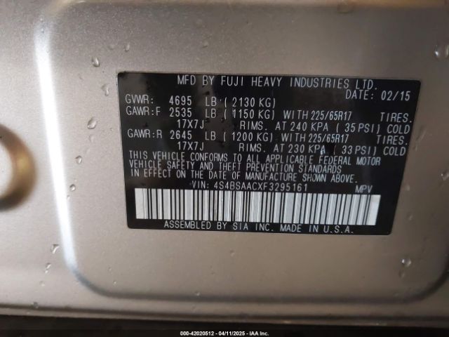 4S4BSAACXF3295161 Subaru Outback 2.5i