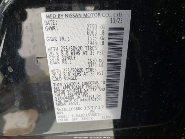 5N1DL1FS8RC339717 Infiniti Qx60 Luxe Awd