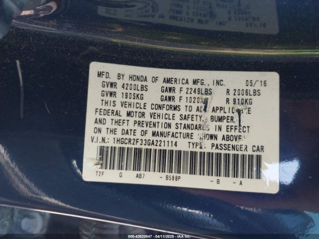 1HGCR2F33GA221114 Honda ACCORD LX