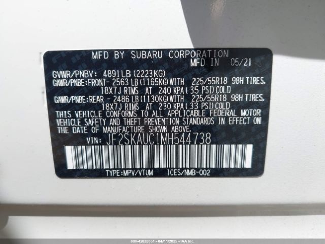 JF2SKAUC1MH544738 Subaru Forester Limited