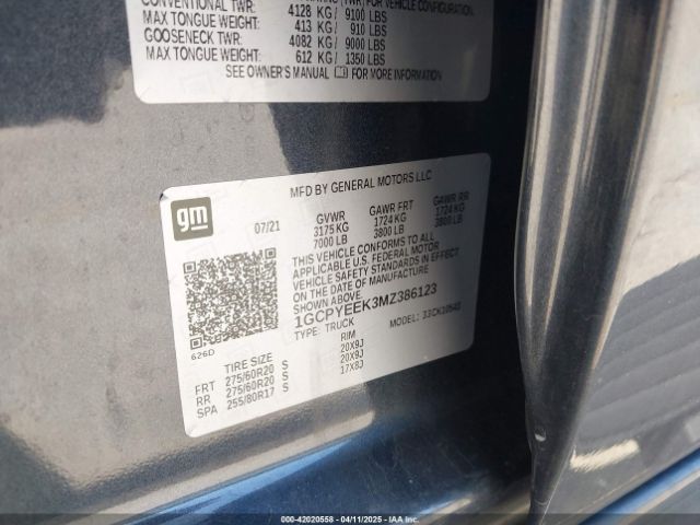 1GCPYEEK3MZ386123 Chevrolet Silverado 1500 4wd  Short Bed Rst