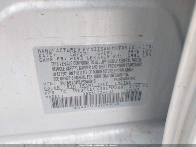3N1AB7AP2JY244018 Nissan SENTRA SV