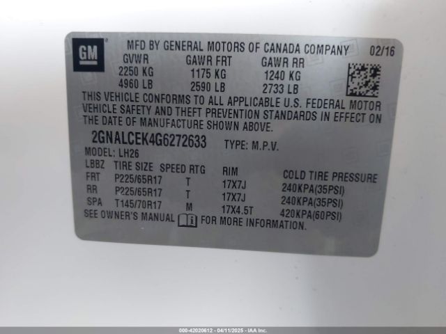 2GNALCEK4G6272633 Chevrolet lea - e85 max, aluminum