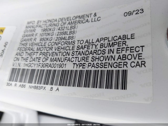 1HGCY1F30RA001901 Honda ACCORD EX