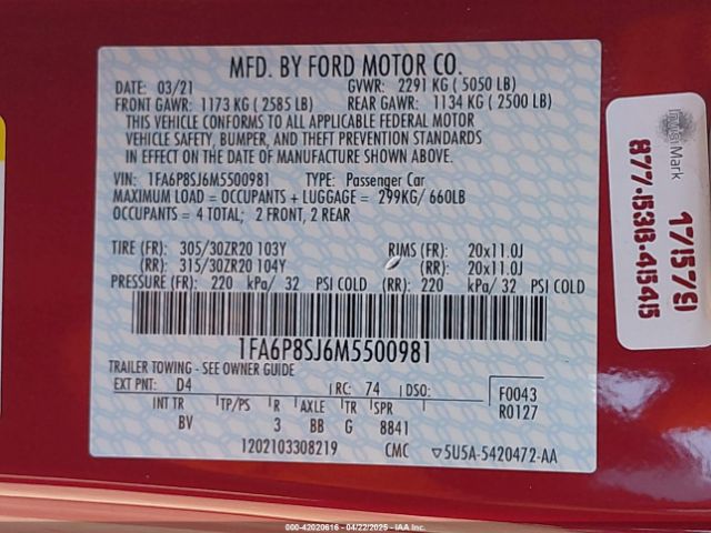 2021 FORD MUSTANG 1FA6P8SJ6M5500981 Photo 8