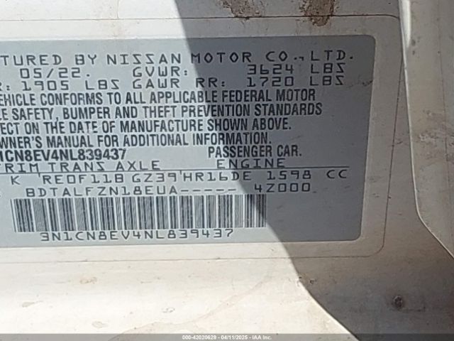 3N1CN8EV4NL839437 Nissan Versa 1.6 Sv Xtronic Cvt