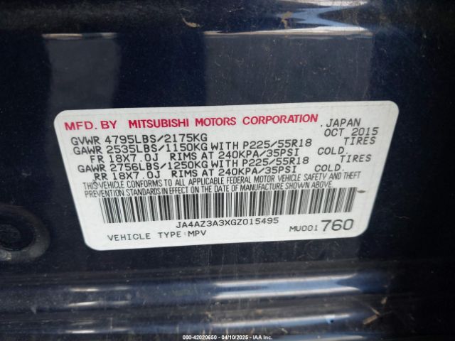 JA4AZ3A3XGZ015495 Mitsubishi Outlander Se