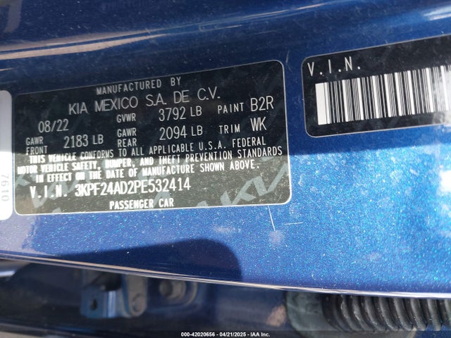 3KPF24AD2PE532414 KIA Forte Lxs