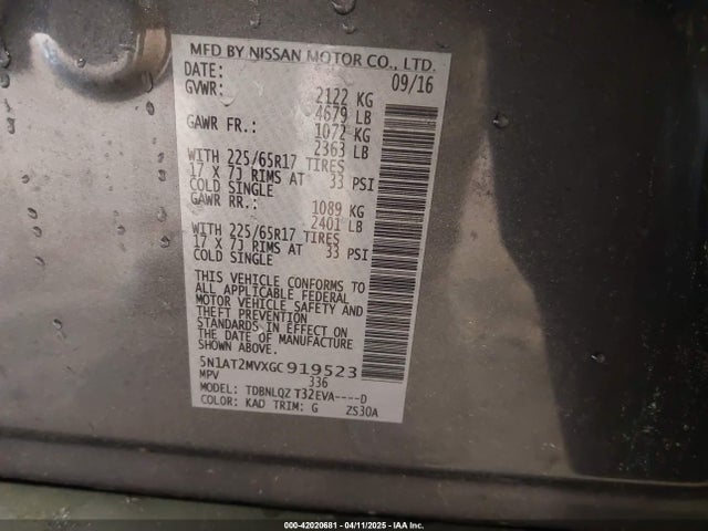 5N1AT2MVXGC919523 Nissan ROGUE SV