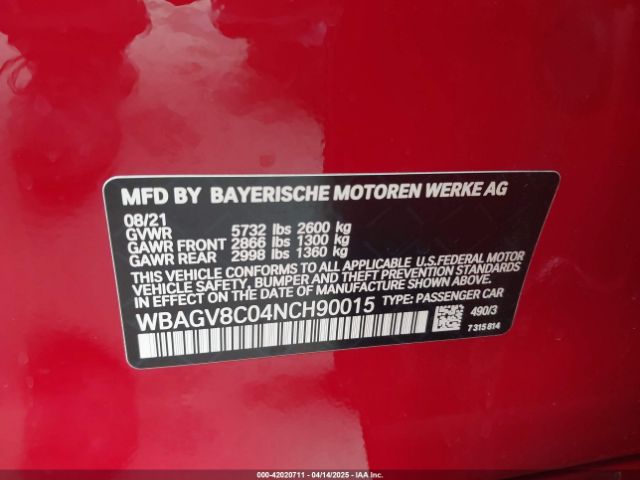 WBAGV8C04NCH90015 BMW M850i Gtan Coupe Xdrive
