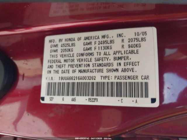 2006 ACURA TL 19UUA66216A003262 Photo 8