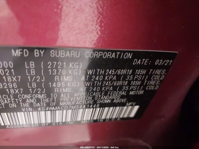 4S4WMACD7M3441448 Subaru Ascent Premium