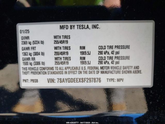 7SAYGDEEXSF297876 Tesla Model Y Long Range Dual Motor All-wheel Drive
