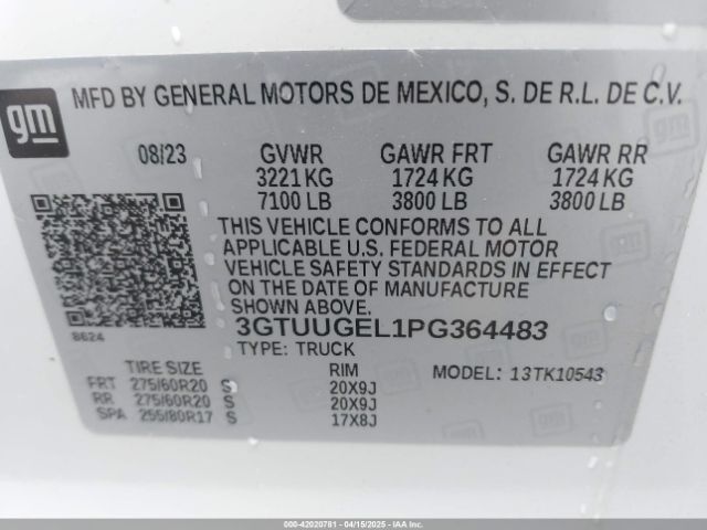 3GTUUGEL1PG364483 GMC Sierra 1500 4wd  Short Box Denali