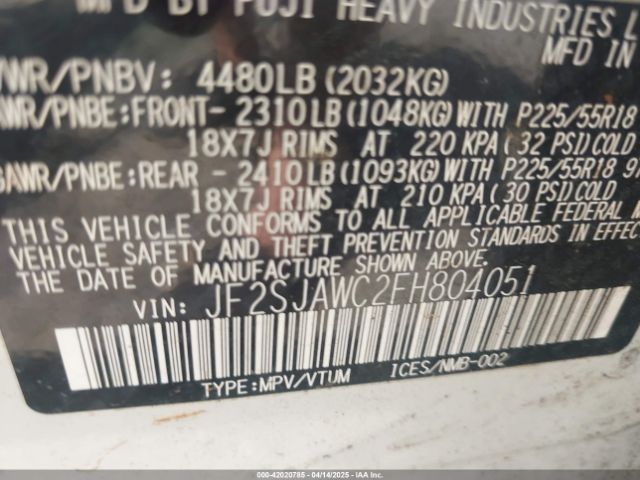 JF2SJAWC2FH804051 Subaru Forester 2.5i Touring