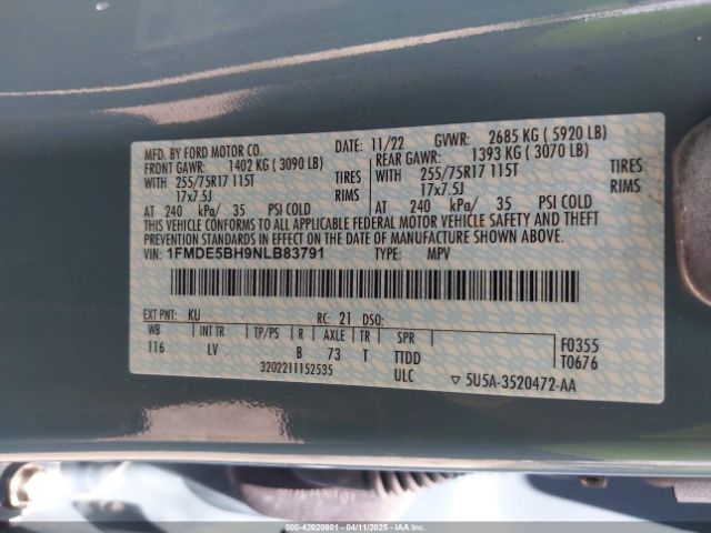1FMDE5BH9NLB83791 Ford Bronco Big Bend