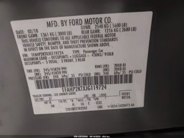 1FAHP2KTXJG119724 Ford TAURUS SHO