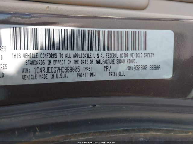 1C4RJECG7HC869005 Jeep Grand Cherokee Overland 4x2