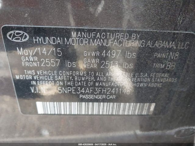 5NPE34AF3FH241148 Hyundai Sonata Limited