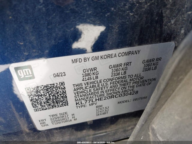 KL77LHE20RC030428 Chevrolet Trax Fwd Lt